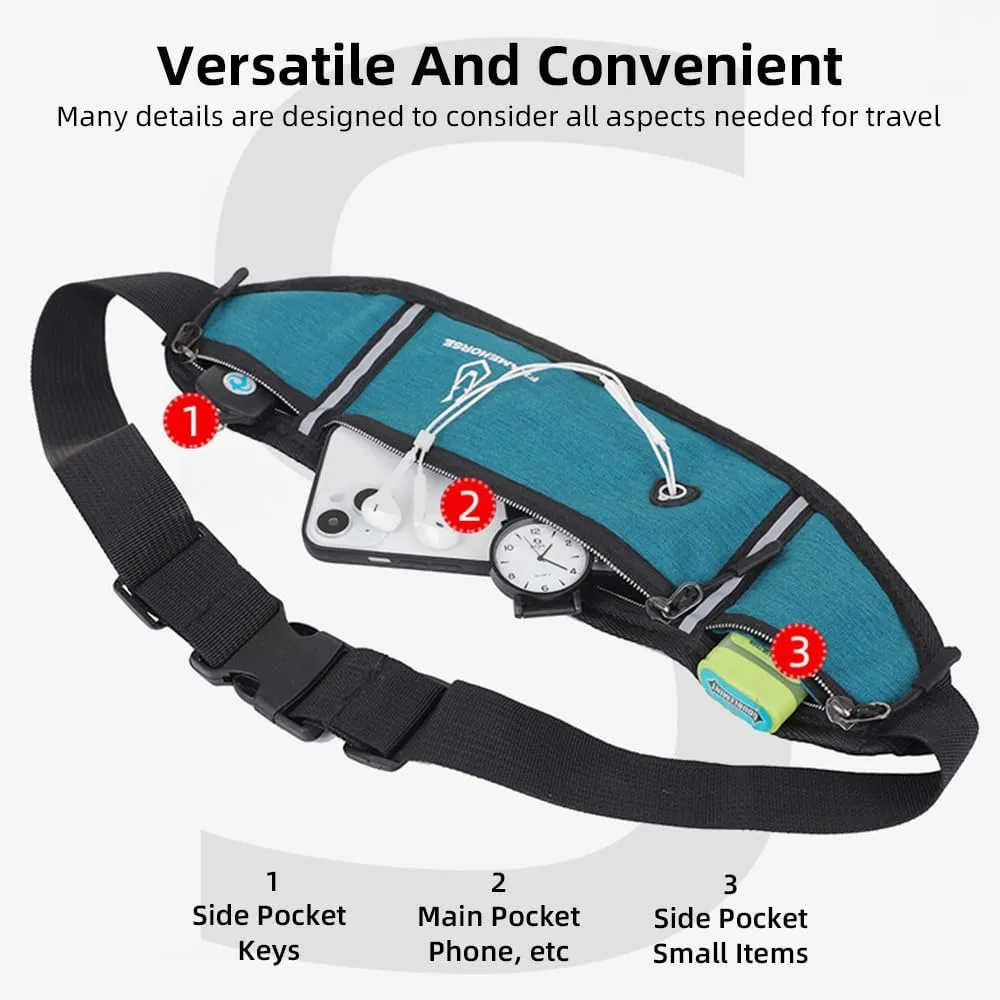 Adjustable Running Belt with Waterproof Waist Bag, Lightweight Sports Waist Bag for Men and Women, Running Belt Waist Bag, Mobile Phone Holder Adjustable Sports Money with Headphon (Darkblue)