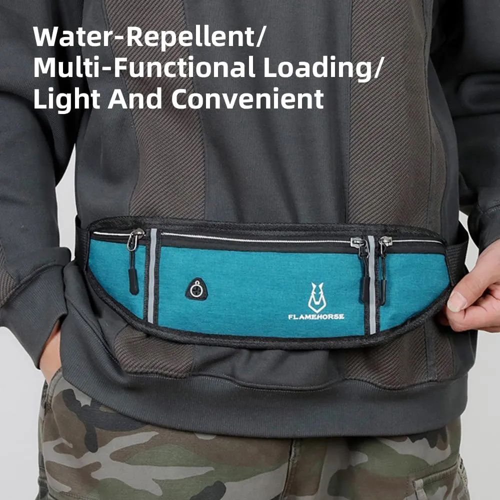 Adjustable Running Belt with Waterproof Waist Bag, Lightweight Sports Waist Bag for Men and Women, Running Belt Waist Bag, Mobile Phone Holder Adjustable Sports Money with Headphon (Darkblue)