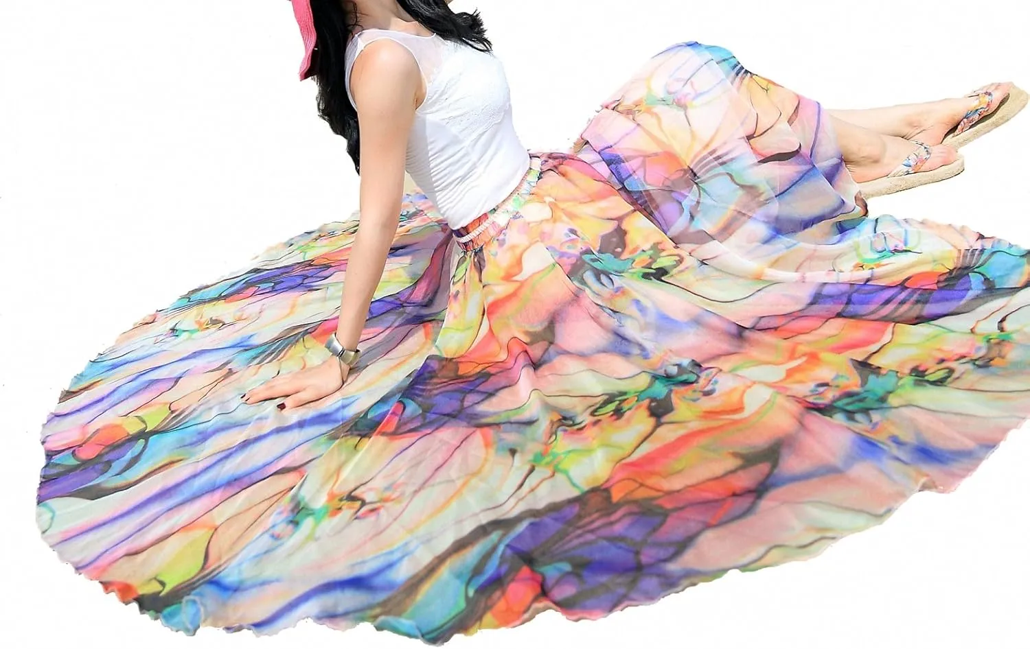 Afibi Women Full/Ankle Length Blending Maxi Chiffon Long Skirt Beach Skirt