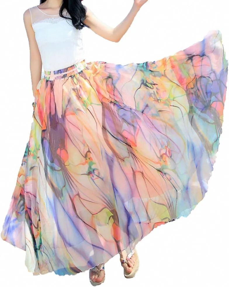 Afibi Women Full/Ankle Length Blending Maxi Chiffon Long Skirt Beach Skirt