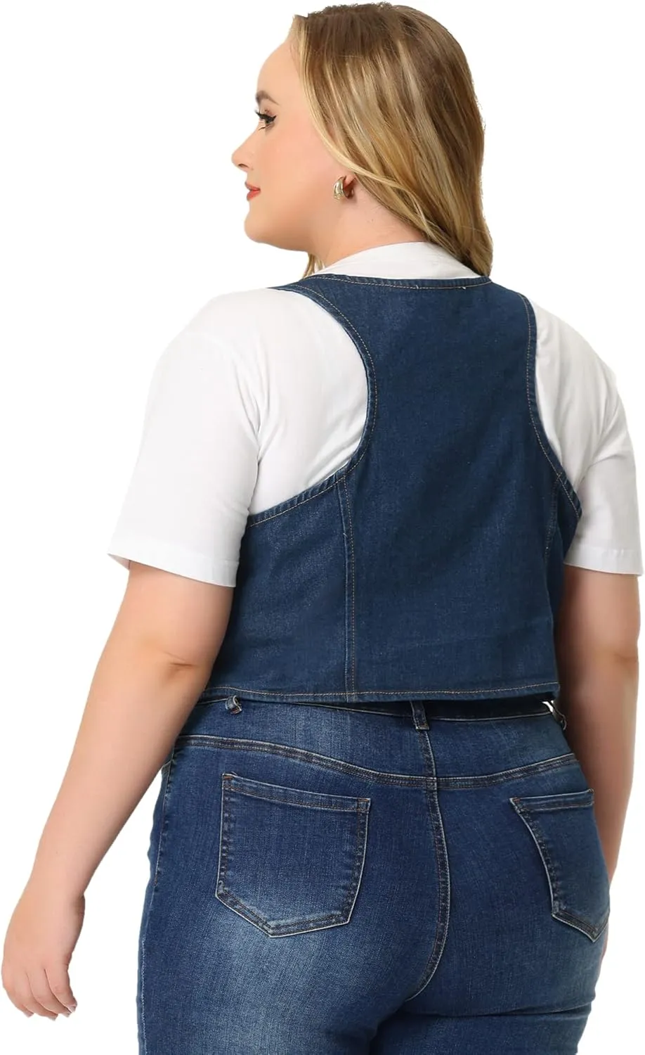 Agnes Orinda Plus Size Denim Vest Top for Women Button Down Waistcoat Casual Sleeveless Jean Jacket Vests