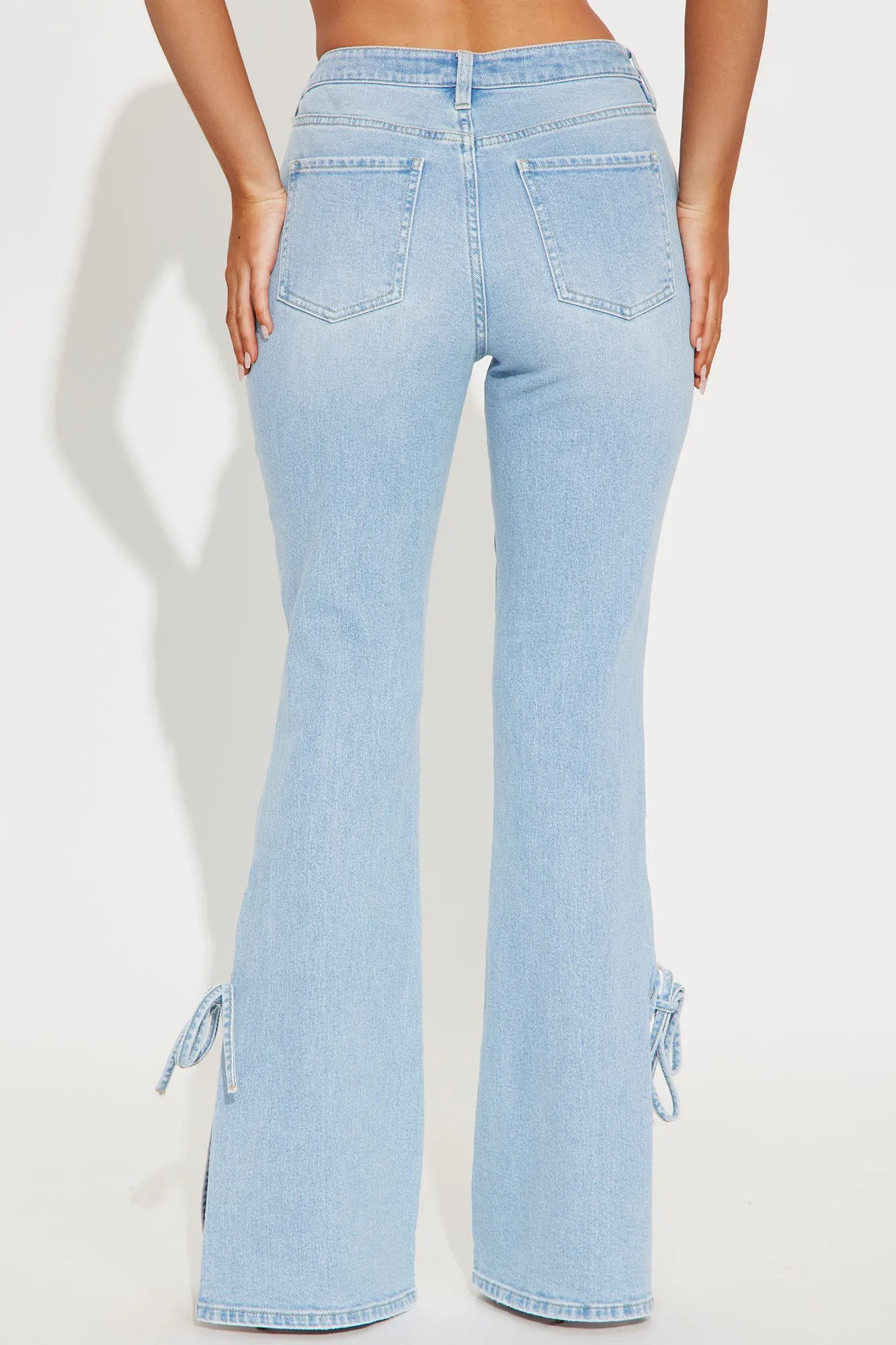 All Tied Up Split Hem Flare Jeans - Light Wash