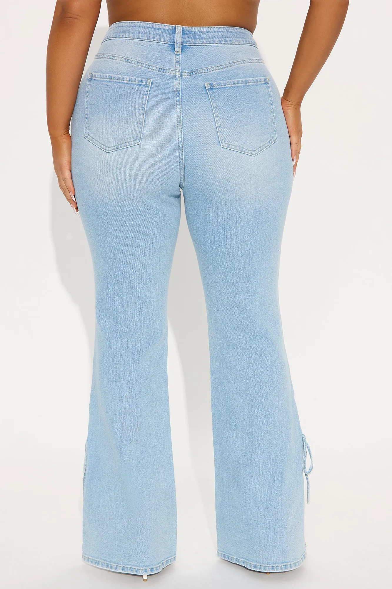 All Tied Up Split Hem Flare Jeans - Light Wash