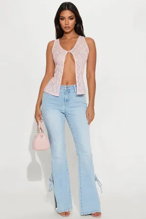 All Tied Up Split Hem Flare Jeans - Light Wash