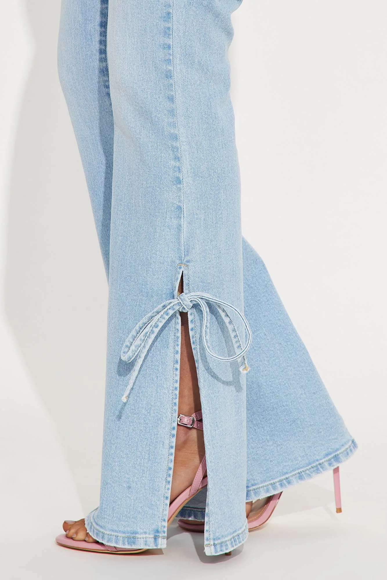 All Tied Up Split Hem Flare Jeans - Light Wash