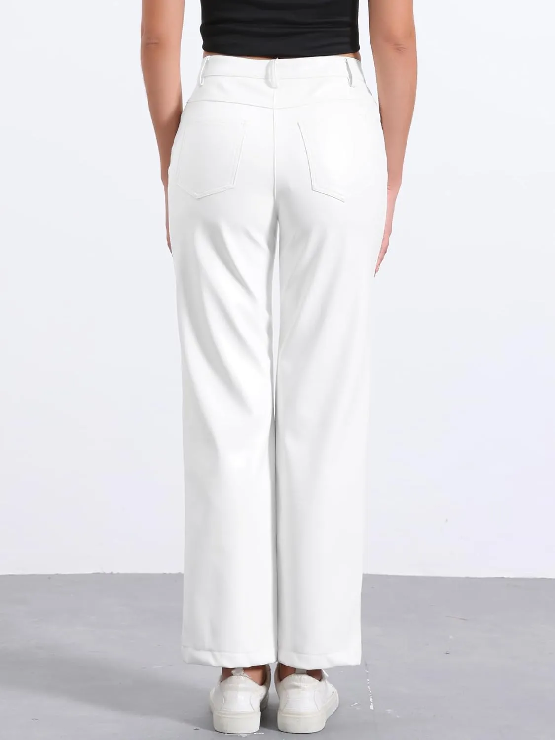 Allegra K Faux Leather Pants for Women's High Waist Straight Leg Punk PU Trousers