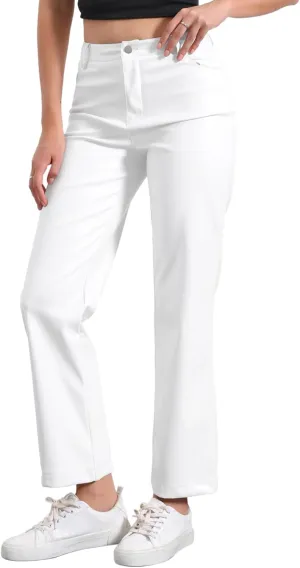 Allegra K Faux Leather Pants for Women's High Waist Straight Leg Punk PU Trousers