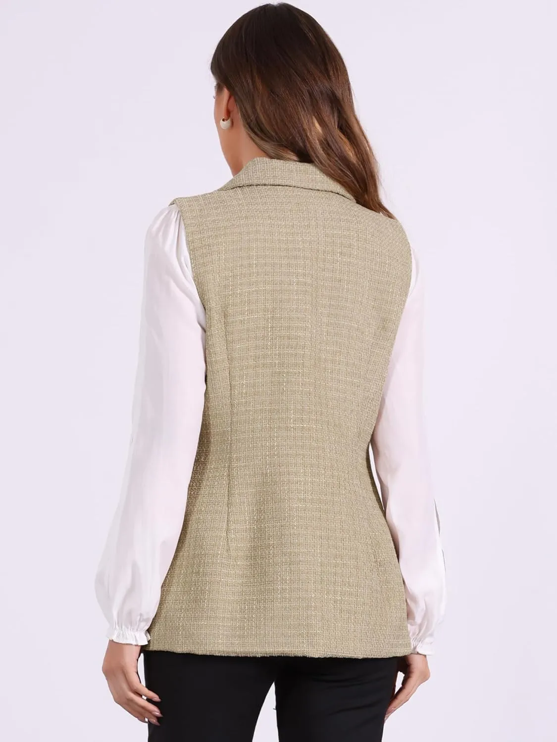 Allegra K Women's Vintage Tweed Blazer Vest Open Front Plaid Sleeveless Cardigan Casual Work Vest Jacket