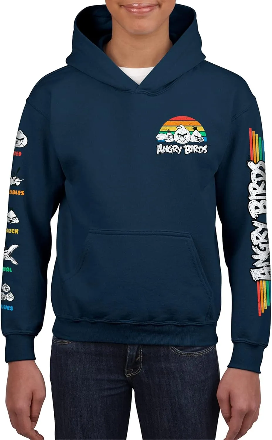ANGRY BIRDS Official Retro Sun Youth Printed Hooded Fleece Pullover Sweatshirt for Boys, Girls, Unisex