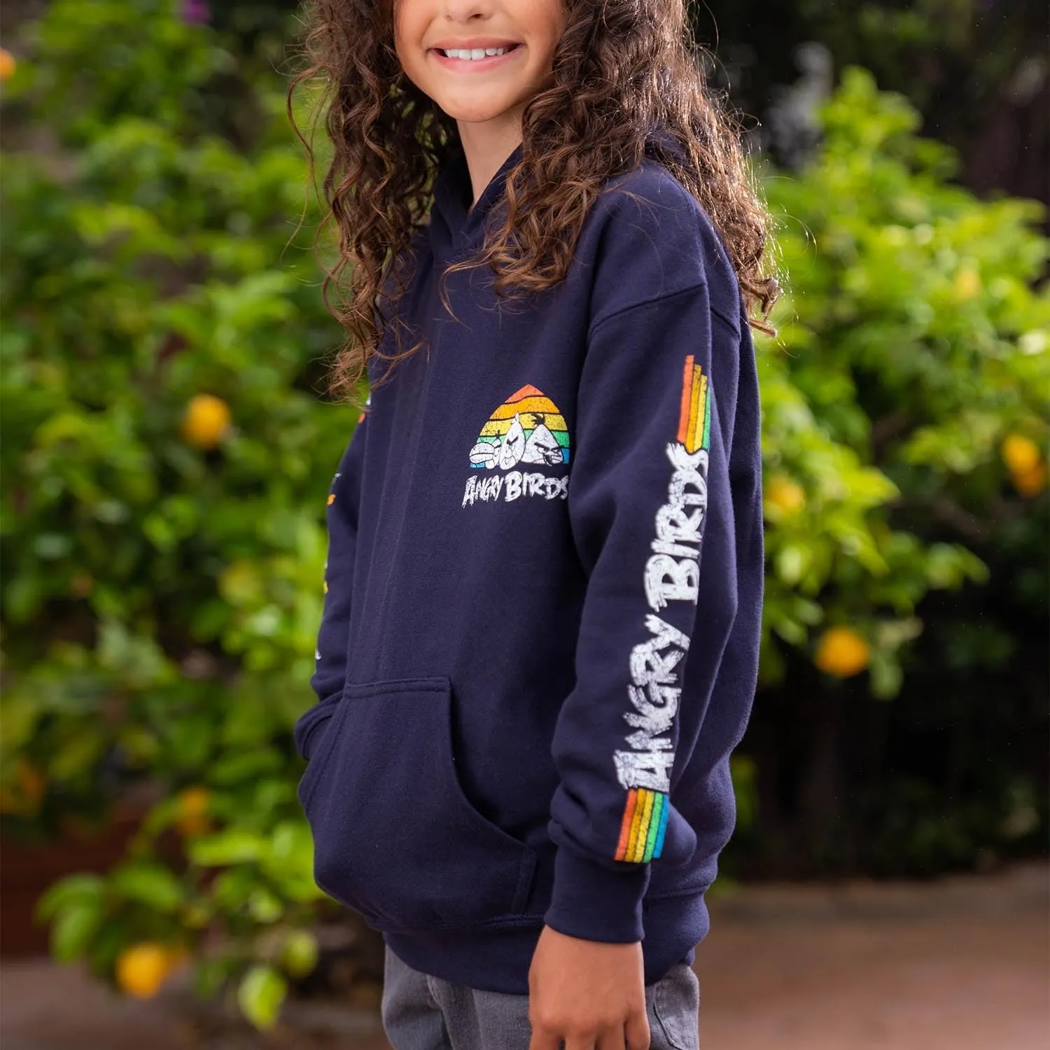 ANGRY BIRDS Official Retro Sun Youth Printed Hooded Fleece Pullover Sweatshirt for Boys, Girls, Unisex