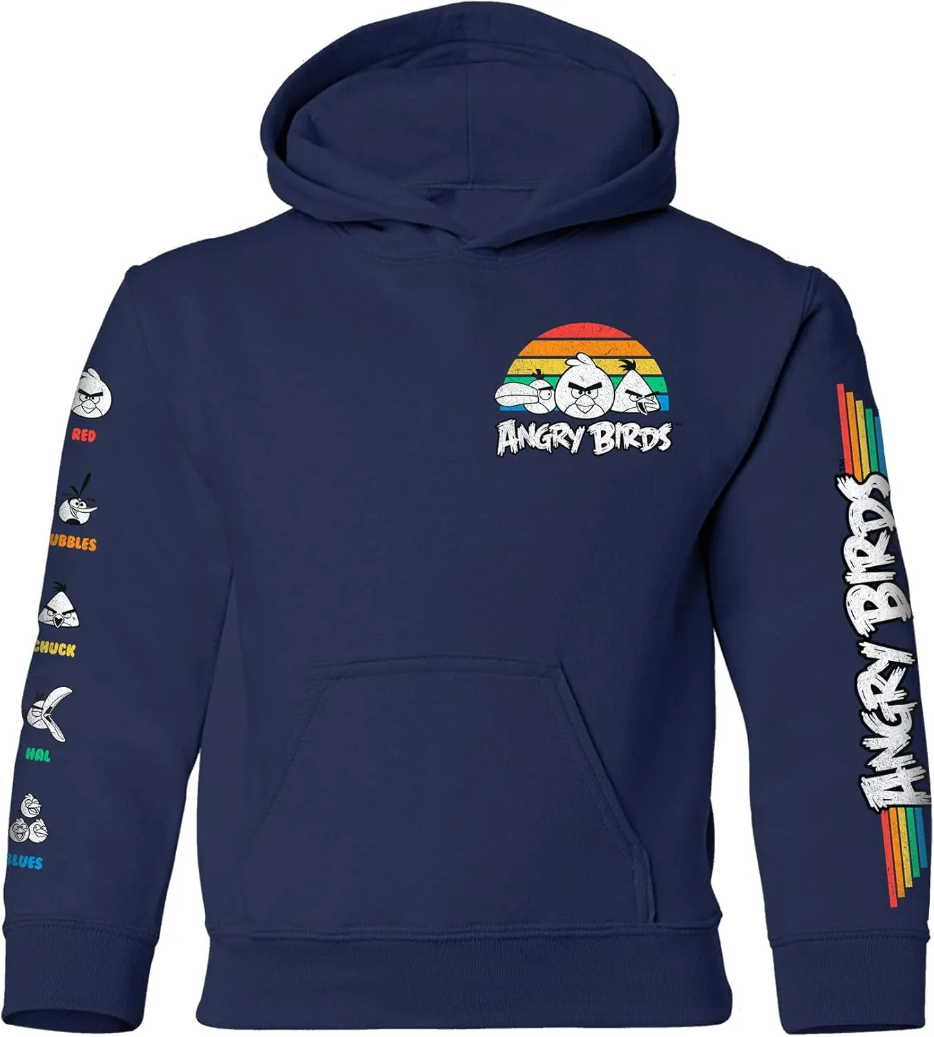 ANGRY BIRDS Official Retro Sun Youth Printed Hooded Fleece Pullover Sweatshirt for Boys, Girls, Unisex