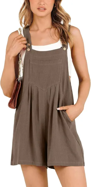 ANRABESS Women's Summer Casual Rompers Bib Short Overalls Loose Linen Jumpsuit Beach Outfits Travel Vacation Clothes