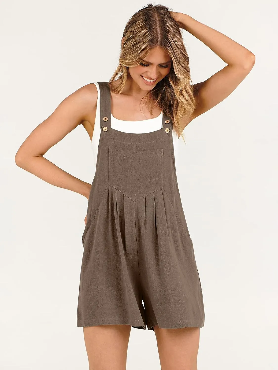 ANRABESS Women's Summer Casual Rompers Bib Short Overalls Loose Linen Jumpsuit Beach Outfits Travel Vacation Clothes