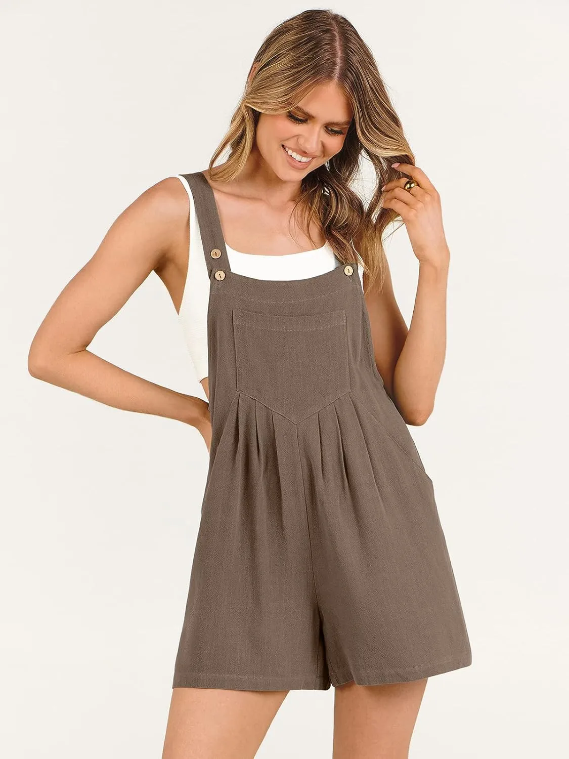 ANRABESS Women's Summer Casual Rompers Bib Short Overalls Loose Linen Jumpsuit Beach Outfits Travel Vacation Clothes