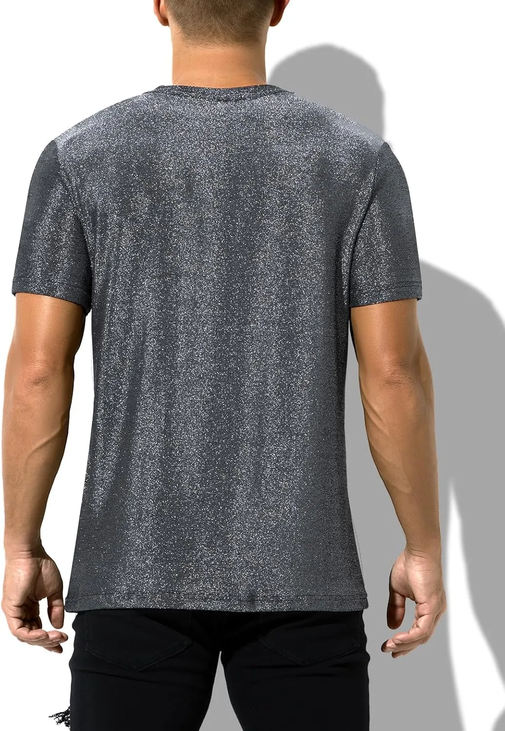 Arjen Kroos Men's Shiny Shirts Short Sleeve Sparkly Disco Rave Hot Tops Nightclub Glitter T-Shirt