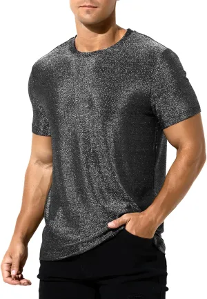Arjen Kroos Men's Shiny Shirts Short Sleeve Sparkly Disco Rave Hot Tops Nightclub Glitter T-Shirt