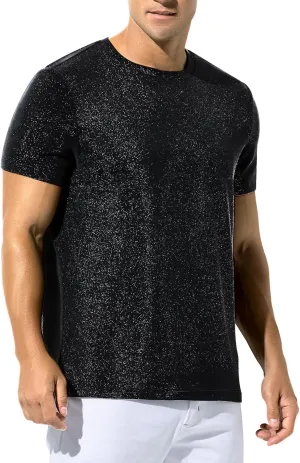 Arjen Kroos Men's Shiny Shirts Short Sleeve Sparkly Disco Rave Hot Tops Nightclub Glitter T-Shirt