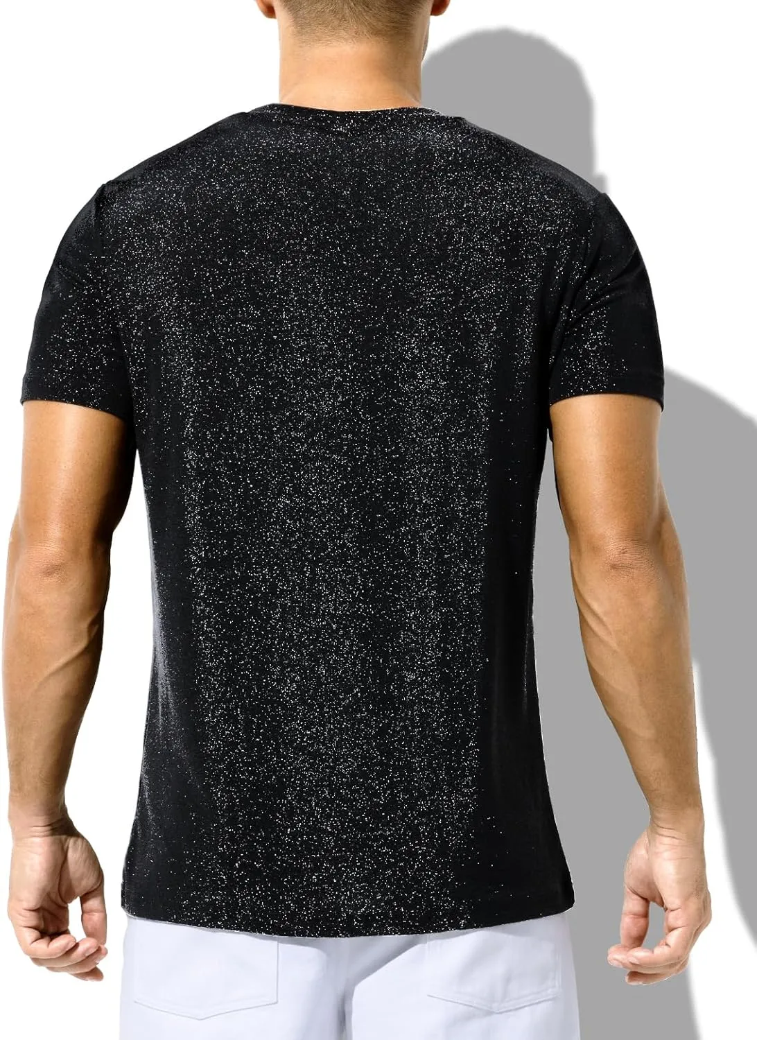 Arjen Kroos Men's Shiny Shirts Short Sleeve Sparkly Disco Rave Hot Tops Nightclub Glitter T-Shirt