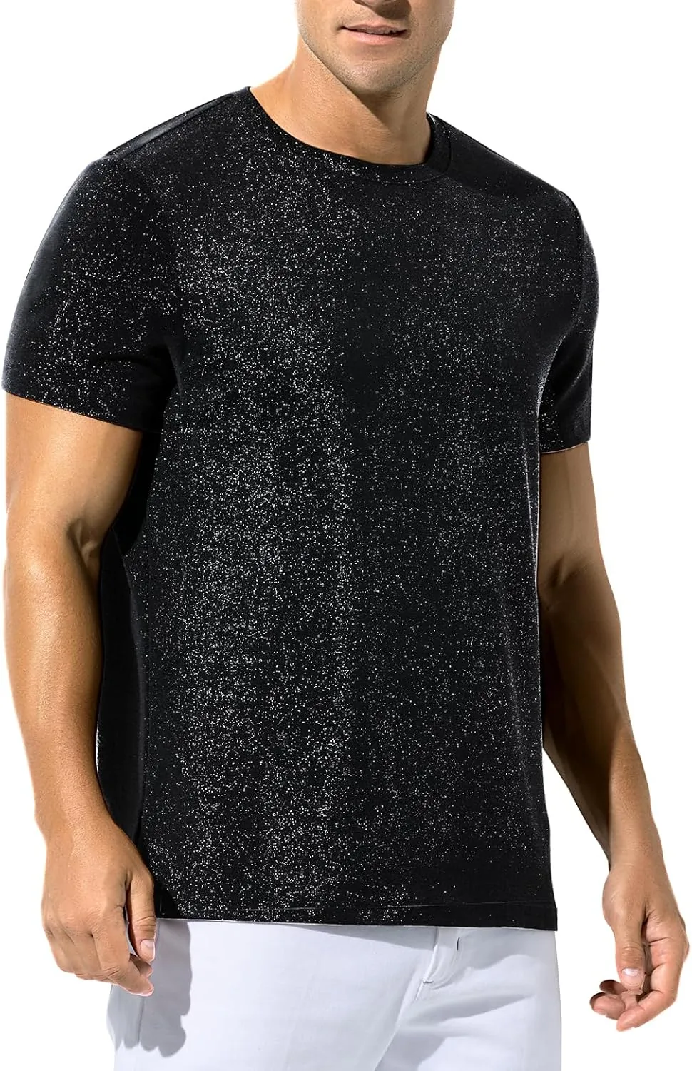 Arjen Kroos Men's Shiny Shirts Short Sleeve Sparkly Disco Rave Hot Tops Nightclub Glitter T-Shirt