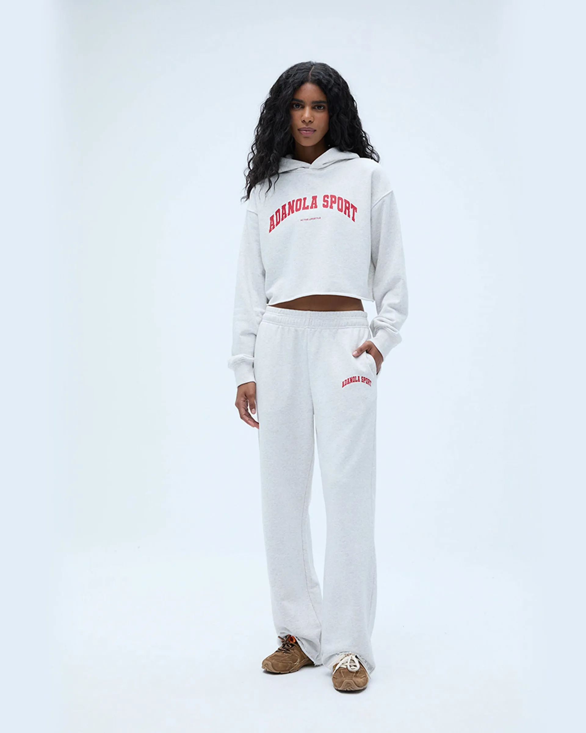 AS Raw Hem Straight Leg Sweatpants - Light Grey Melange/Classic Red
