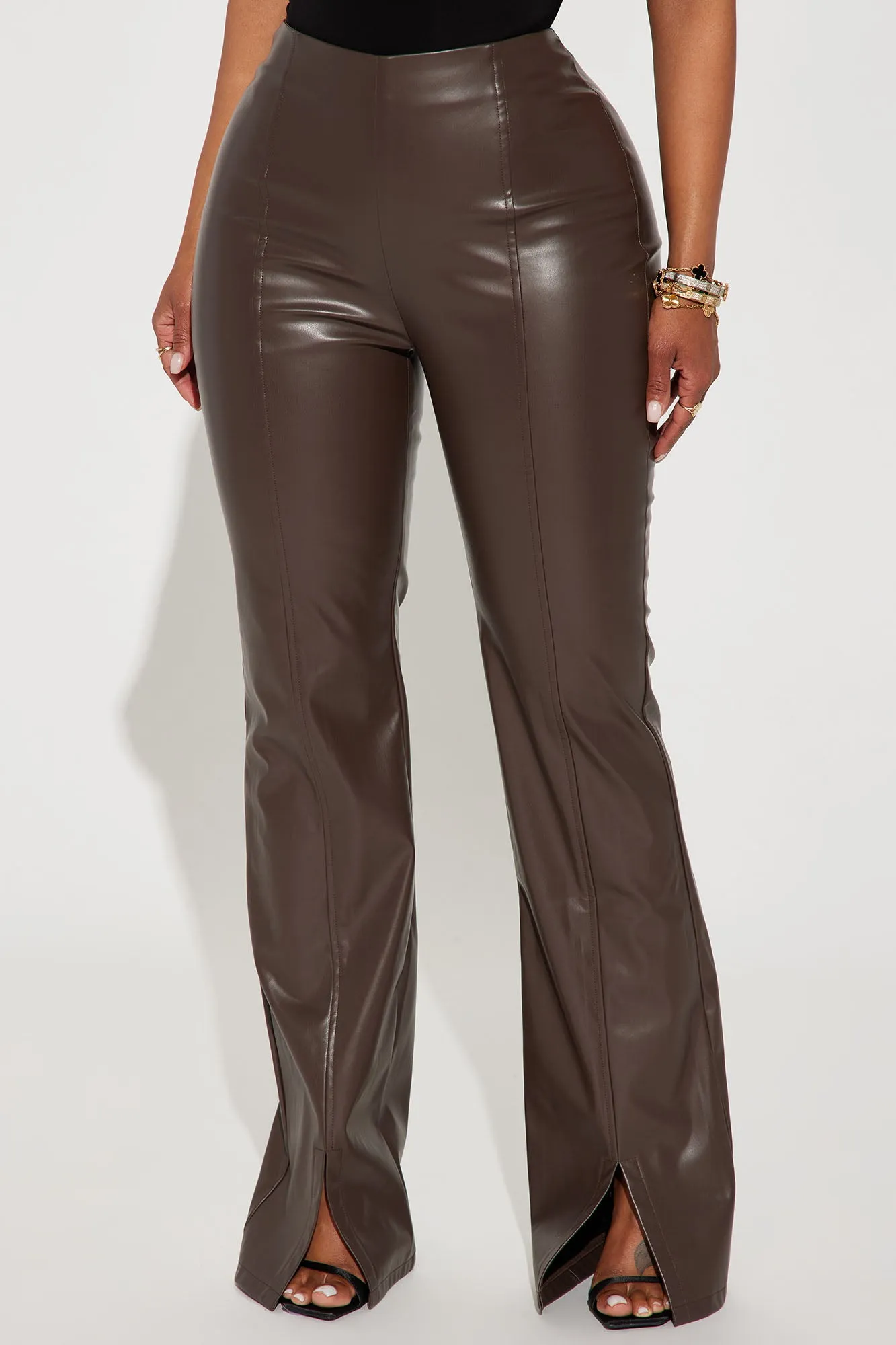 Ashley Faux Leather Flare Pant - Mocha