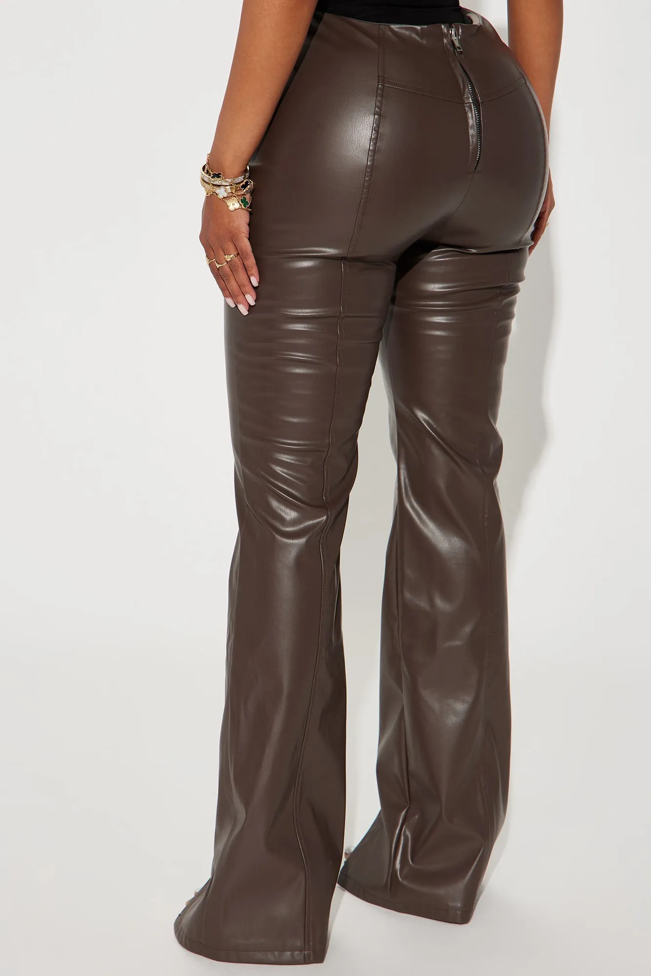 Ashley Faux Leather Flare Pant - Mocha