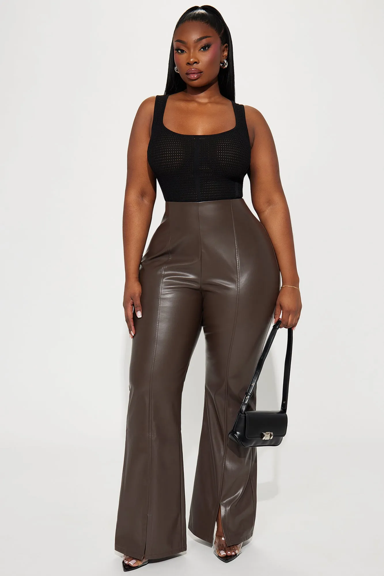Ashley Faux Leather Flare Pant - Mocha