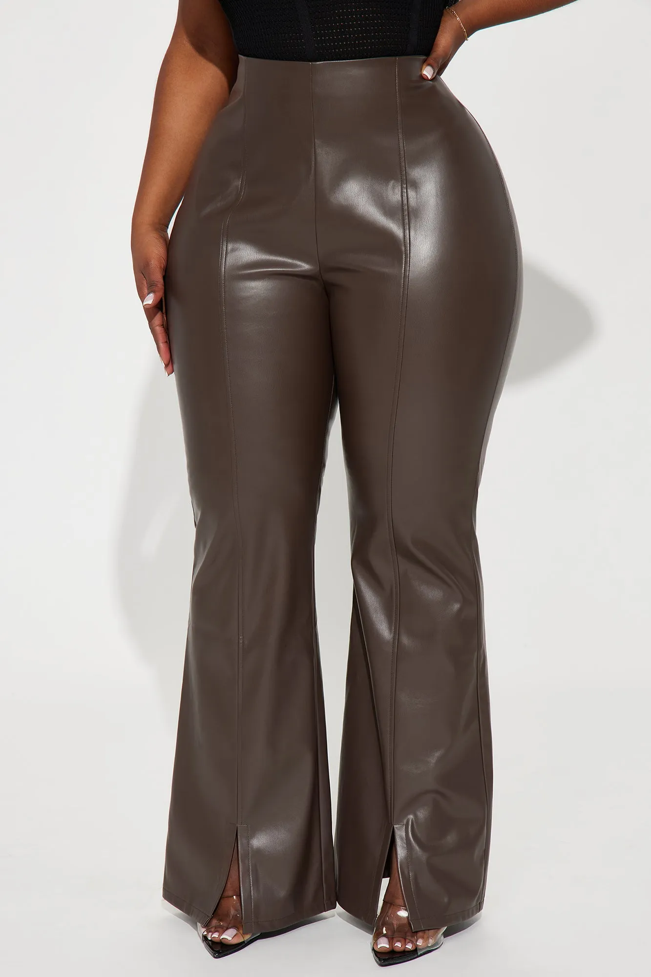 Ashley Faux Leather Flare Pant - Mocha