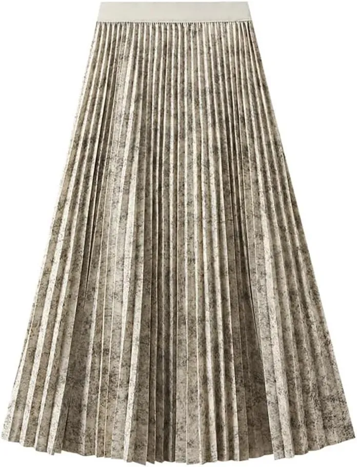Autumn Winter Midi Skirt for Women Elegant High Waist Pleated Skirt A Line Casual Party Long Skirts