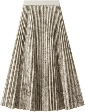 Autumn Winter Midi Skirt for Women Elegant High Waist Pleated Skirt A Line Casual Party Long Skirts