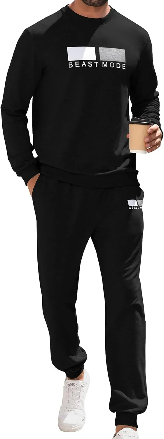Babioboa Men's 2 Piece Outfits Long Sleeve Pullover Sweatshirt Tracksuit Jogger Sweatpants Sweatsuit Set