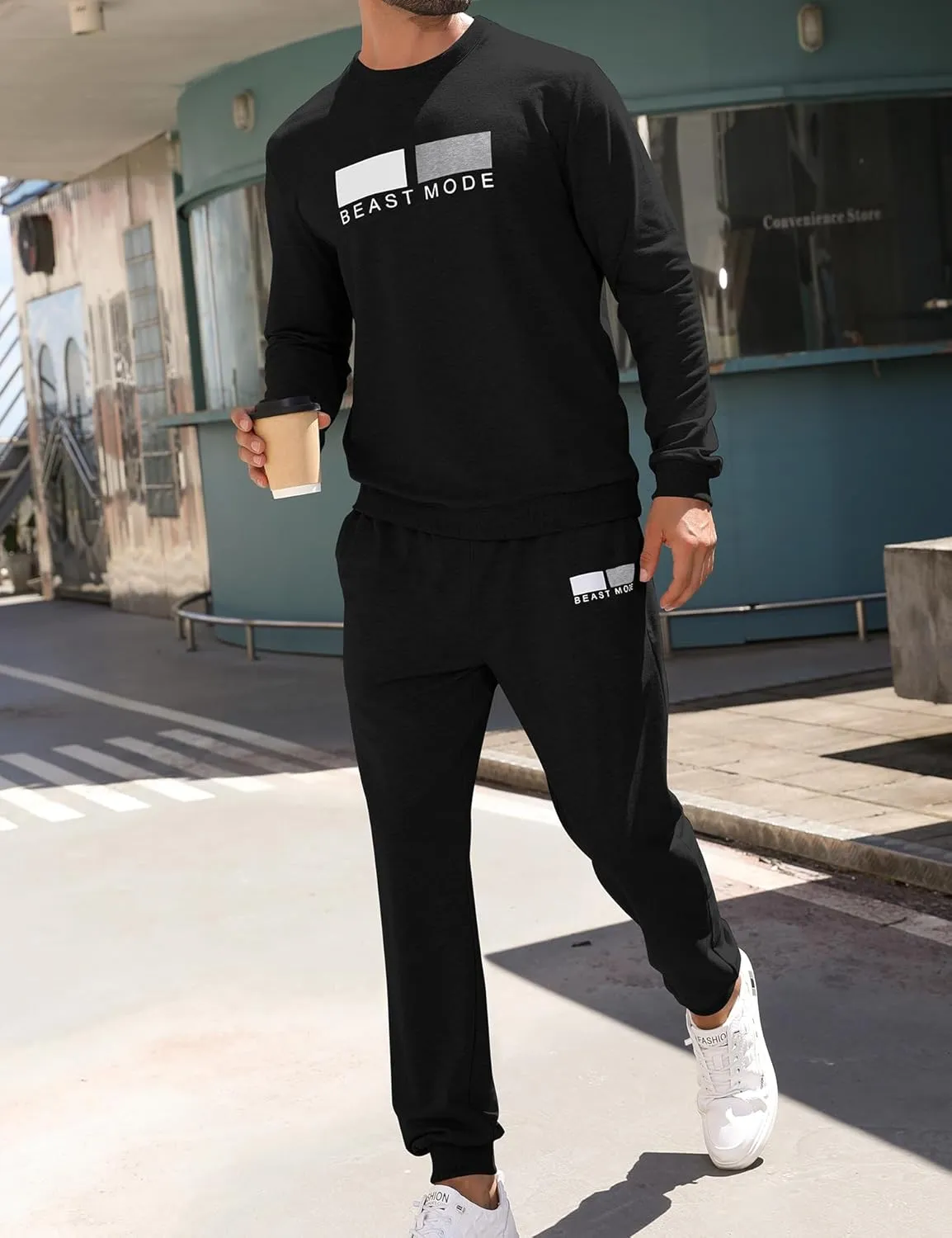 Babioboa Men's 2 Piece Outfits Long Sleeve Pullover Sweatshirt Tracksuit Jogger Sweatpants Sweatsuit Set