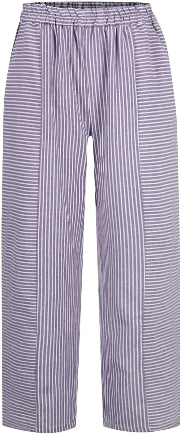 Beach Vacation Clothes for Women Elastic Waist Side Back Four Pockets 9/10 Pants Petite Summer Beachwear