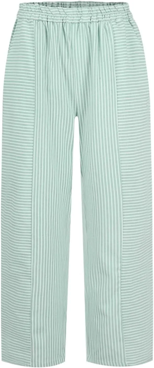 Beach Vacation Clothes for Women Elastic Waist Side Back Four Pockets 9/10 Pants Petite Summer Beachwear