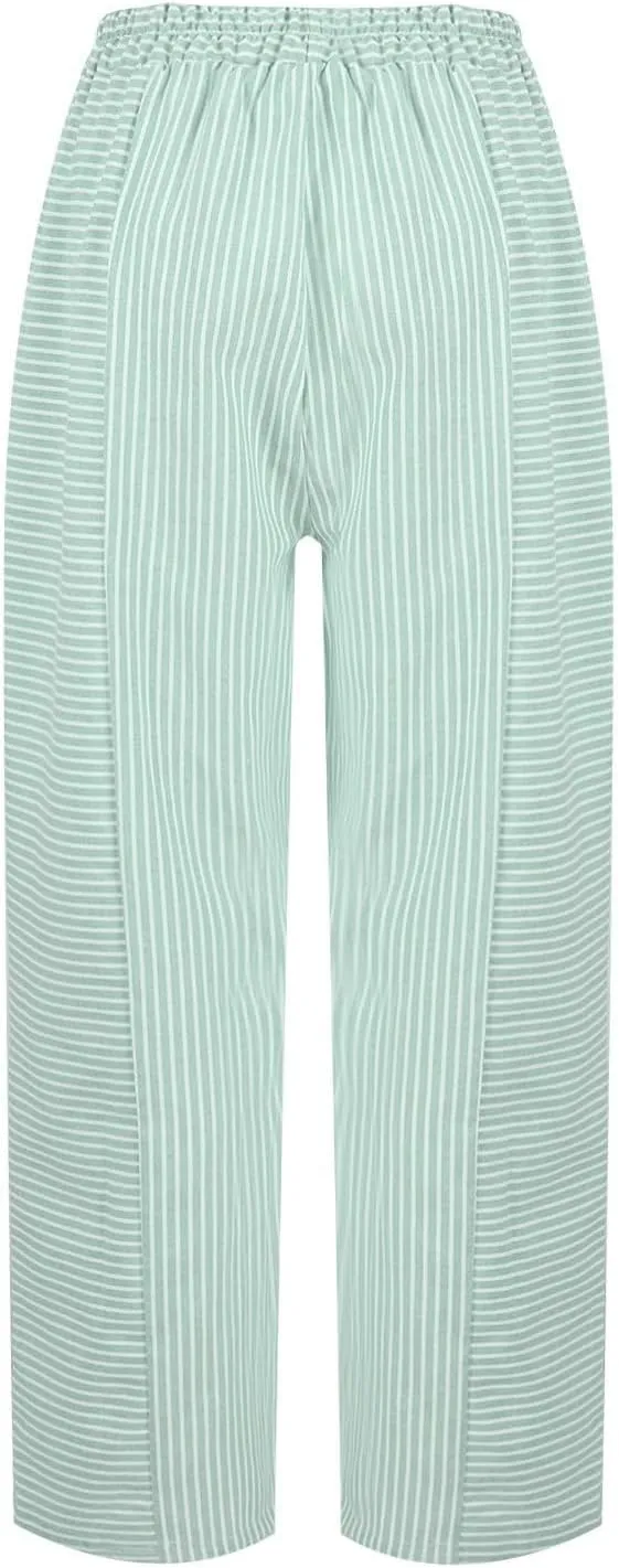 Beach Vacation Clothes for Women Elastic Waist Side Back Four Pockets 9/10 Pants Petite Summer Beachwear