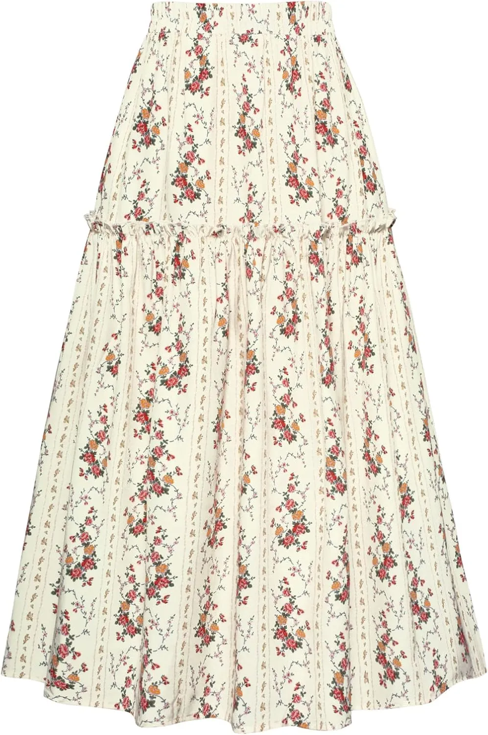 Belle Poque Women Floral Skirt High Waisted Midi Skirt Flowy Skirt with Pockets