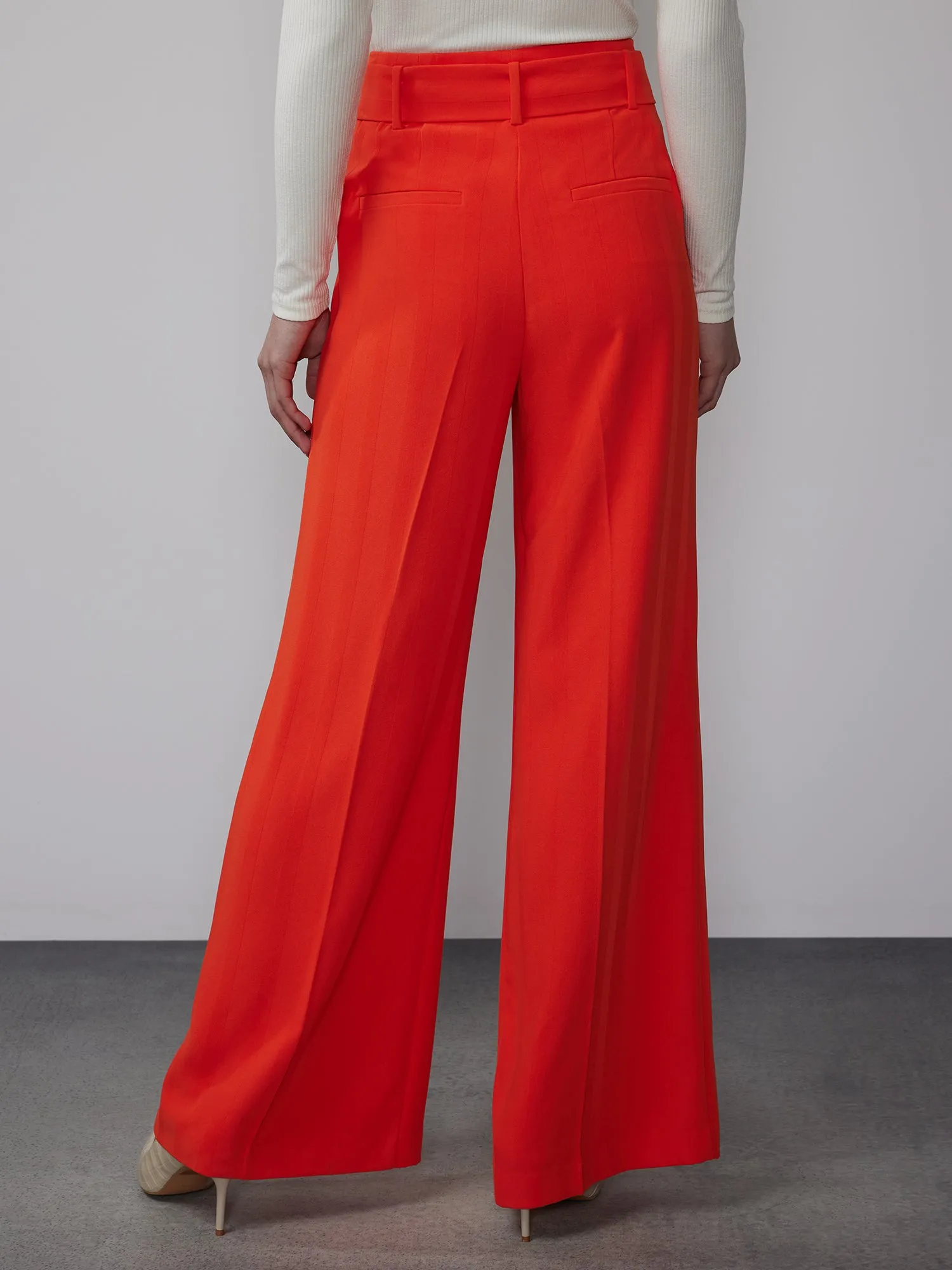 Belted Crepe Wide Leg Pant