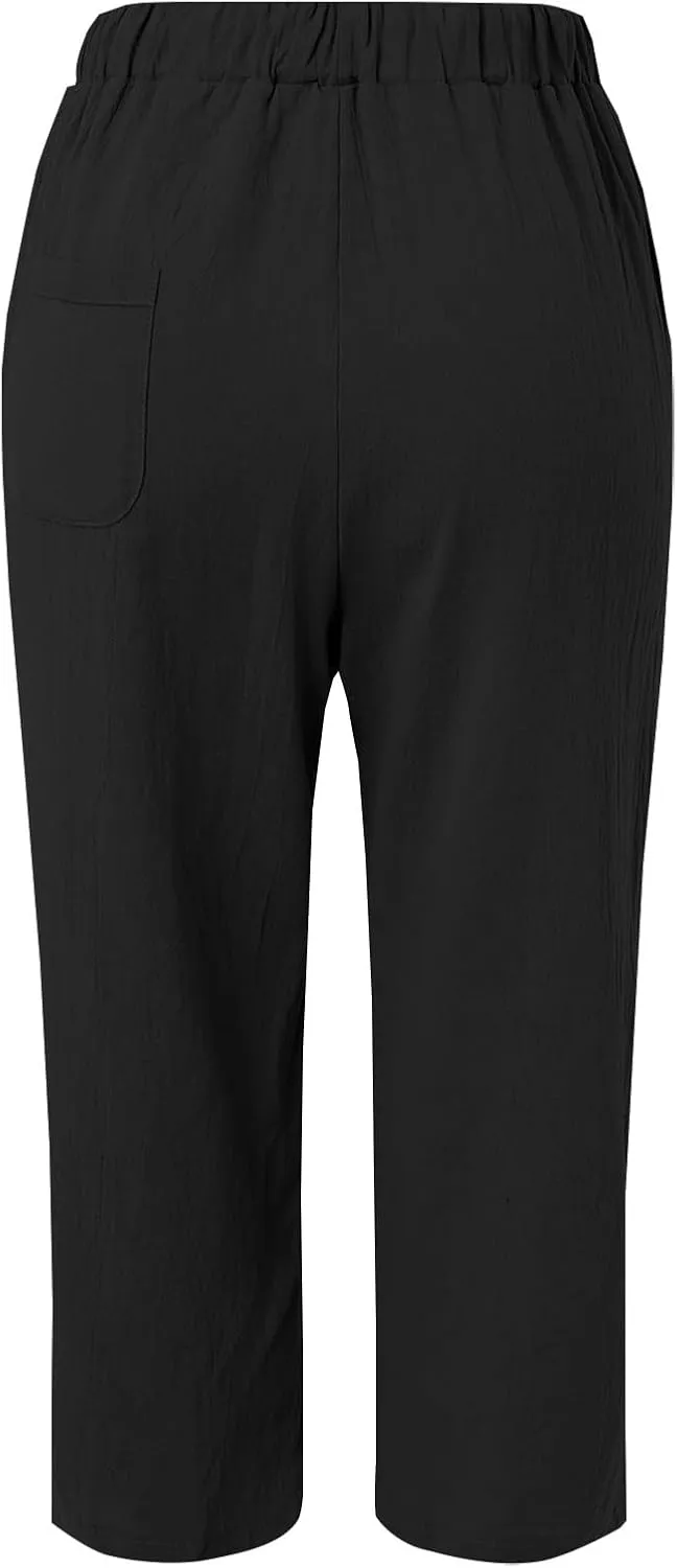 Black Leggings Women Color Cotton Linen Elastic Seven Pants Beach Casual Pants Loose Cotton Linen Palazzo