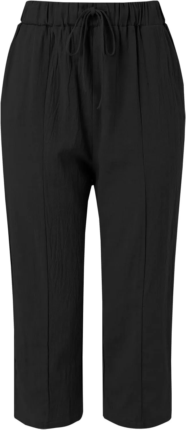 Black Leggings Women Color Cotton Linen Elastic Seven Pants Beach Casual Pants Loose Cotton Linen Palazzo