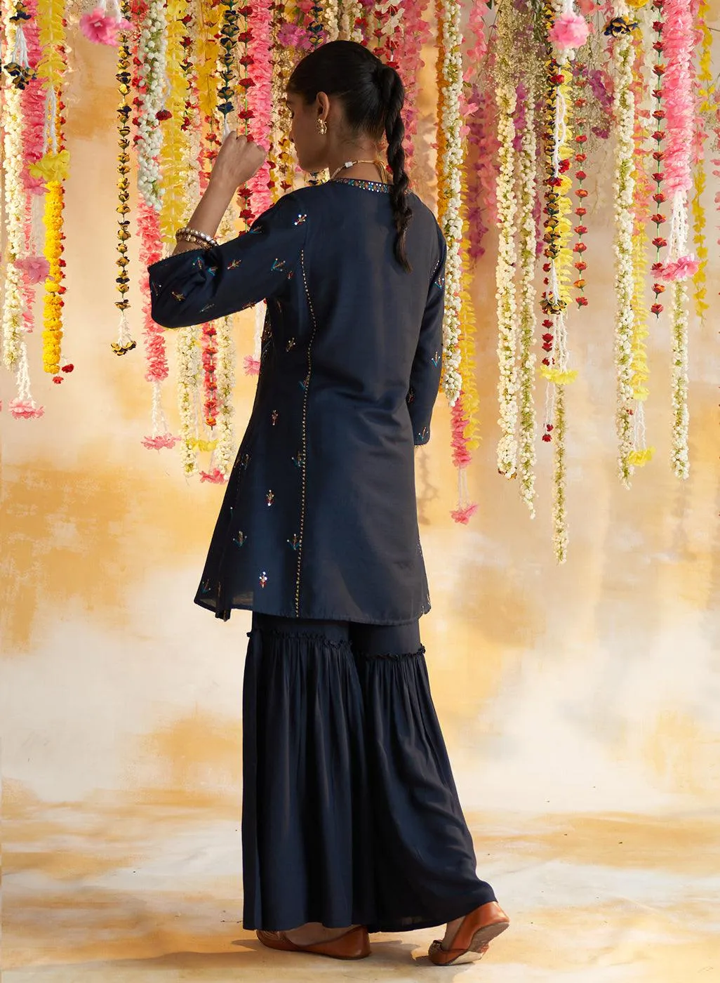 Blue Kurta Set With Multi-Colour Embroidery