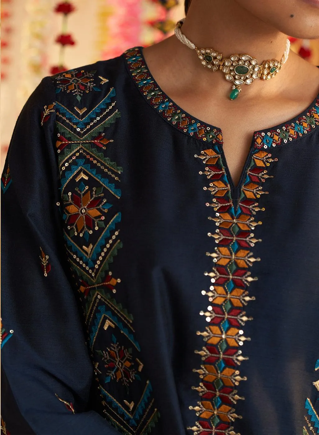 Blue Kurta Set With Multi-Colour Embroidery