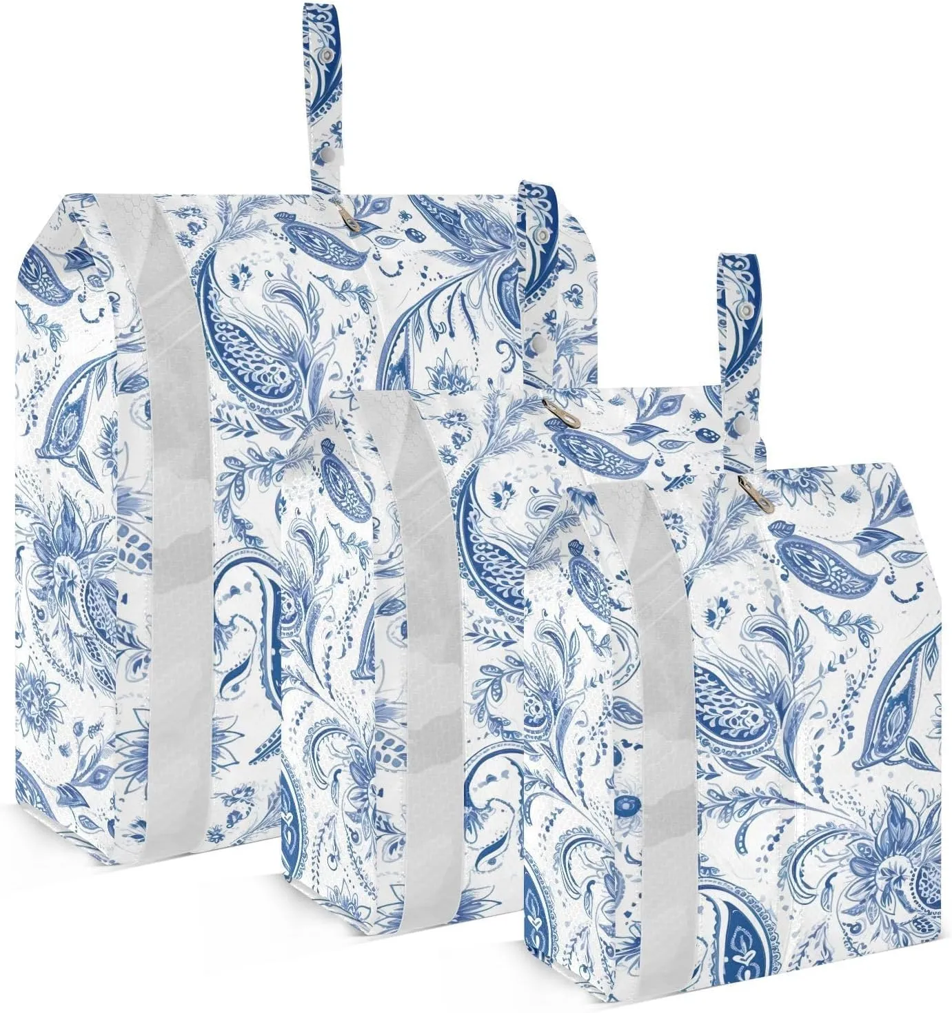 Blue Paisley Floral Packing Cubes for Travel 3 Set Packing Essentials Luggage Organizer Bags for Luggage