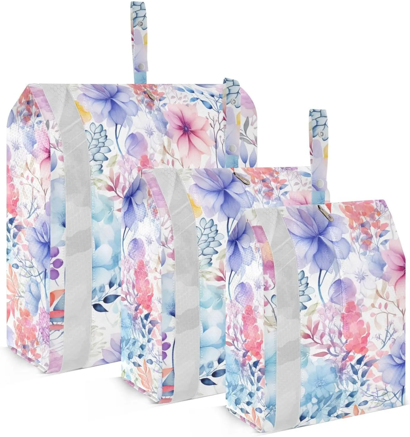 Blue Watercolor Flowers Packing Cubes for Travel 3 Set Packing Cubes Large Luggage Organizer Bags for Luggage