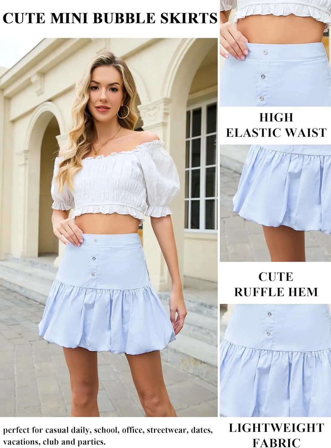 Bubble Mini Skirt for Women High Waist Ruffle Cute Y2K Skirts Teen Girls Puffy Hem A Line Pleated Short Skirts