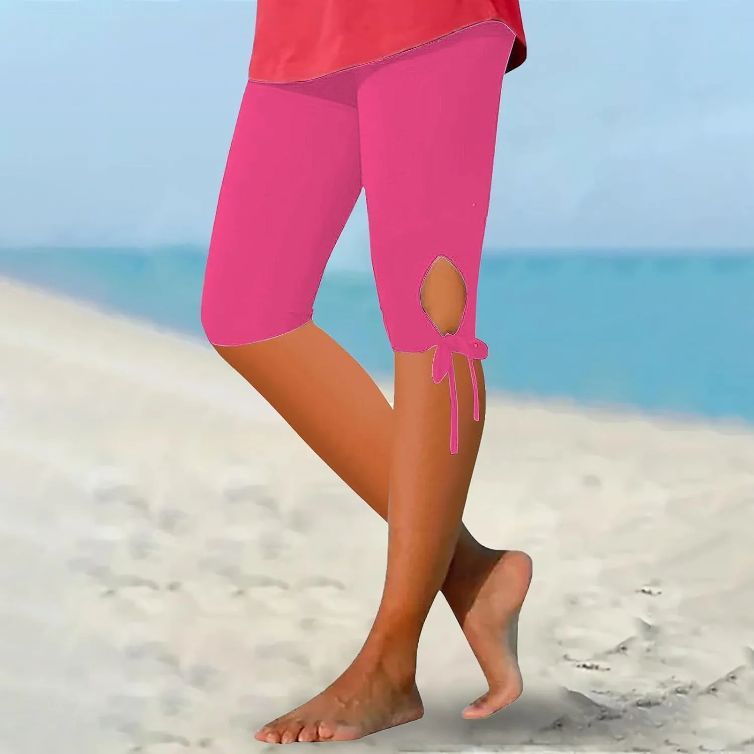 Capri Leggings for Women 2025 Tummy Control Knee Length Legging Summer Cropped Pants Casual Solid Comfy Yoga Pants