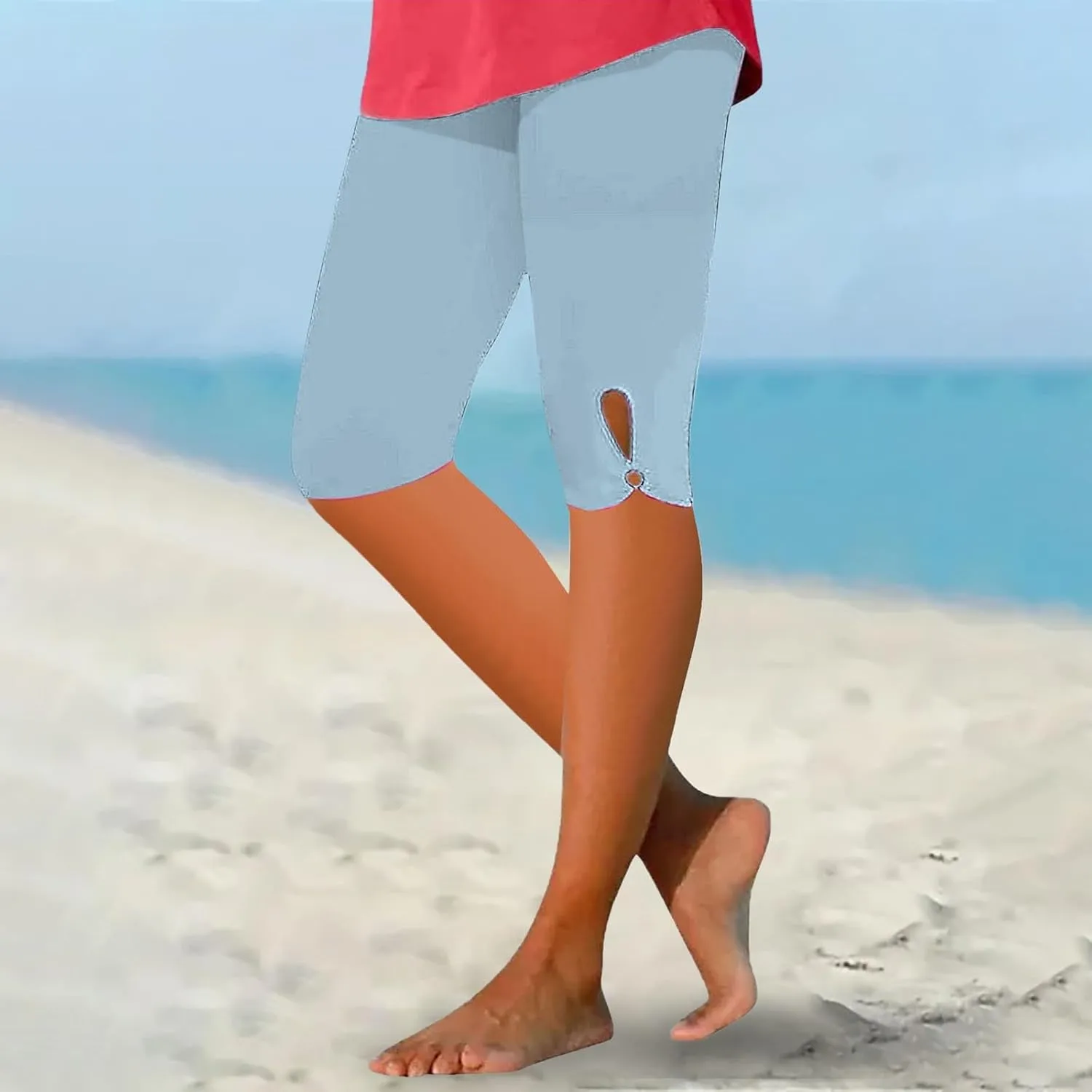 Capri Leggings for Women 2025 Tummy Control Knee Length Legging Summer Cropped Pants Casual Solid Comfy Yoga Pants
