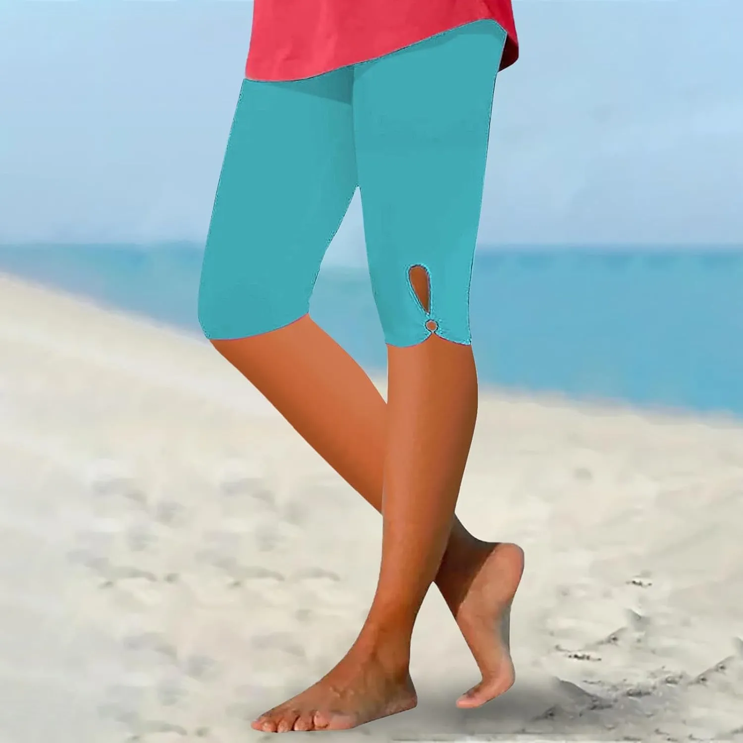 Capri Leggings for Women 2025 Tummy Control Knee Length Legging Summer Cropped Pants Casual Solid Comfy Yoga Pants