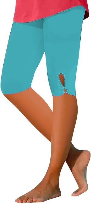 Capri Leggings for Women 2025 Tummy Control Knee Length Legging Summer Cropped Pants Casual Solid Comfy Yoga Pants