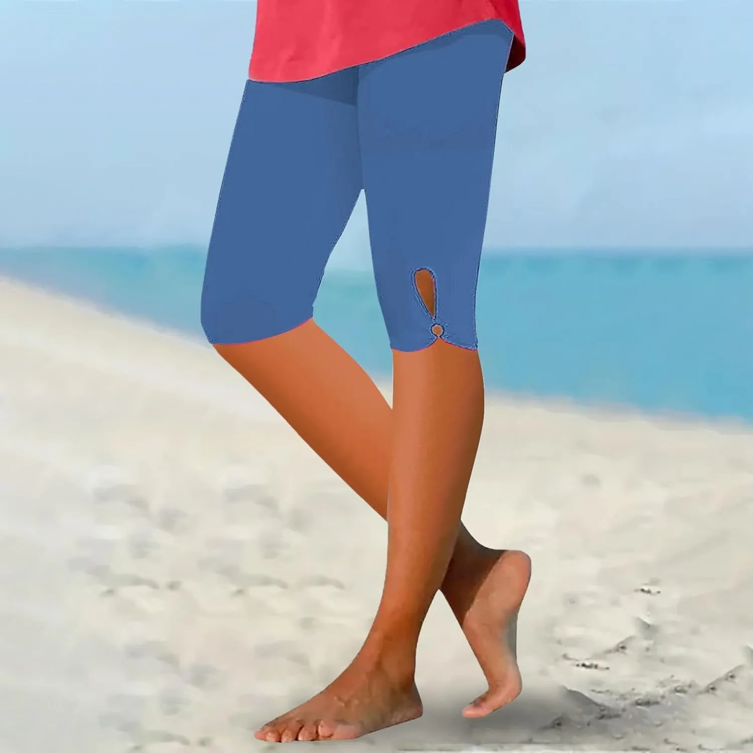 Capri Leggings for Women 2025 Tummy Control Knee Length Legging Summer Cropped Pants Casual Solid Comfy Yoga Pants