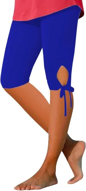 Capri Leggings for Women Fabric Bow Tie Belt Peach Hip Tight Waist High Hip Movement Yoga Shorts Cropped Pants High